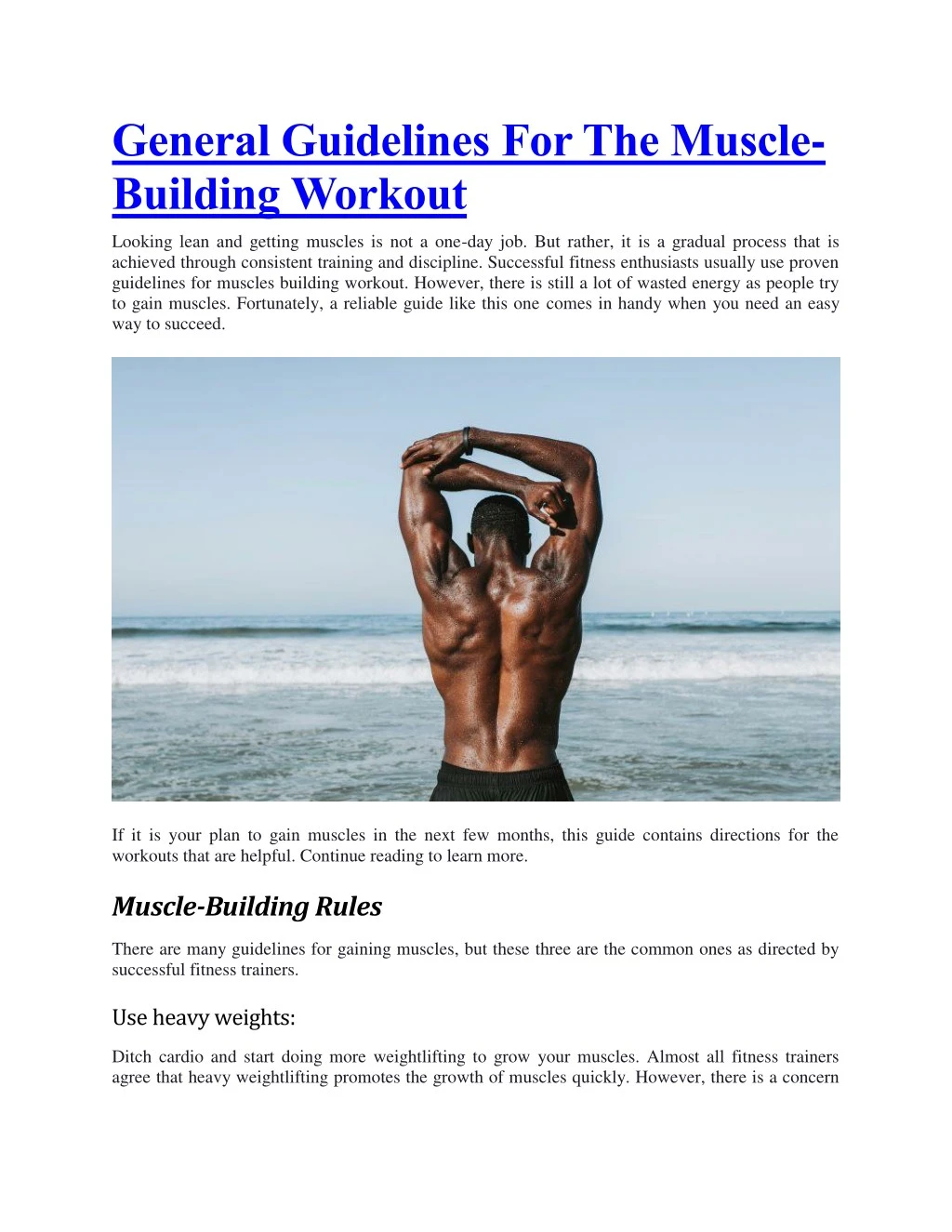 general guidelines for the muscle building workout