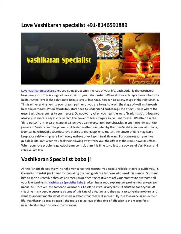 Love vashikaran specialist | 91-8146591889 | Delhi, Mumbai