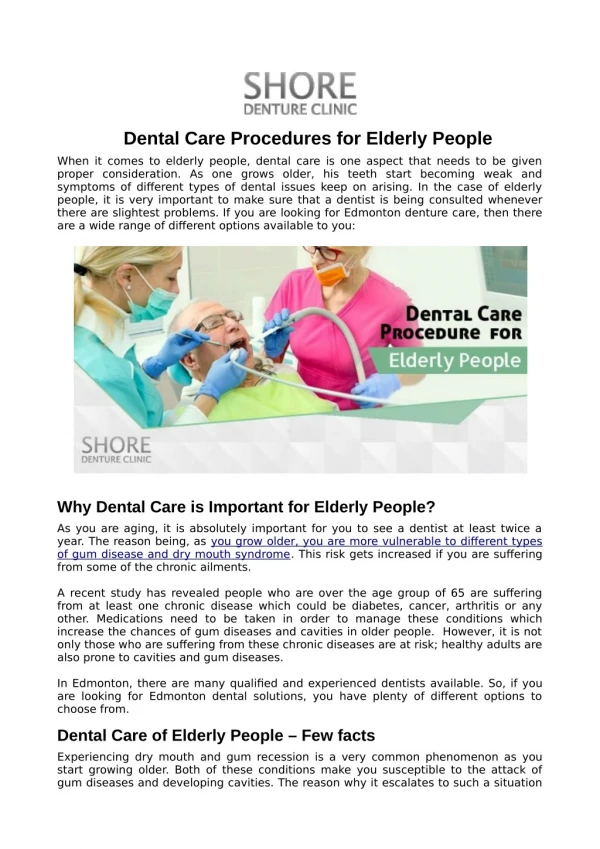 Dental Care Procedures for Elderly People