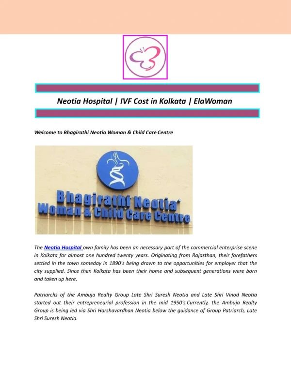 Neotia Hospital | IVF Cost in Kolkata | ElaWoman