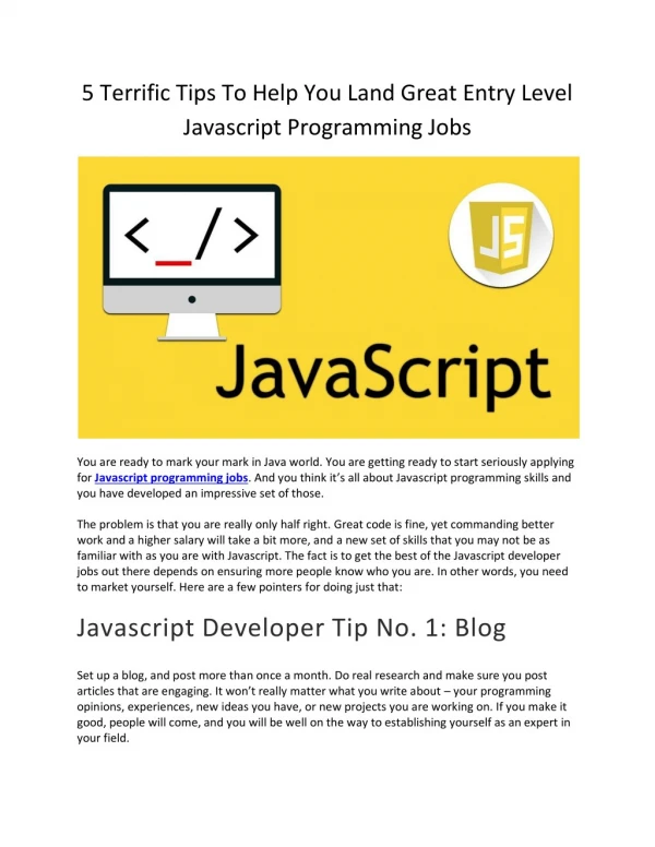 5 Terrific Tips To Help You Land Great Entry Level Javascript Programming Jobs - Elevano