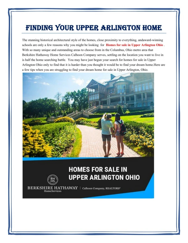 Finding Your Upper Arlington Home