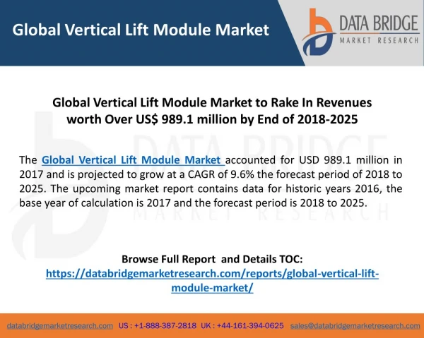 Global Vertical Lift Module Market to Rake In Revenues worth Over US$ 989.1 million by End of 2018-2025