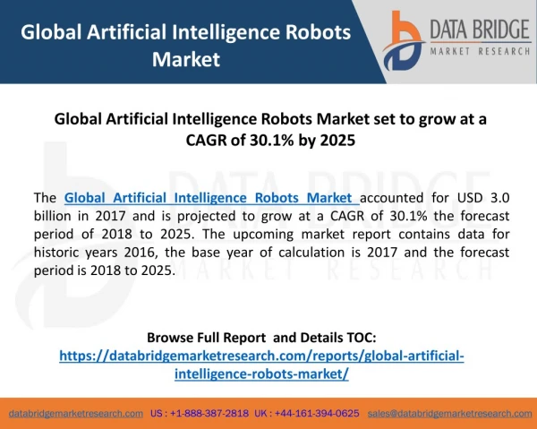Global Artificial Intelligence Robots Market set to grow at a CAGR of 30.1% by 2025