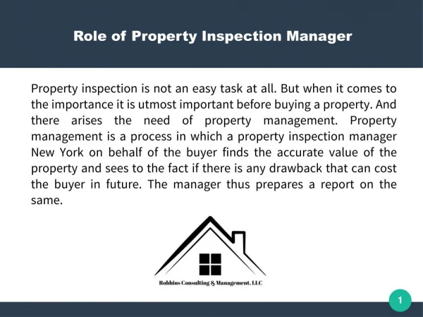 Role of Property Inspection Manager