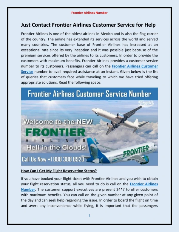 Book Online Flight Ticket Reservation | Frontier Airlines Reservation Phone Number