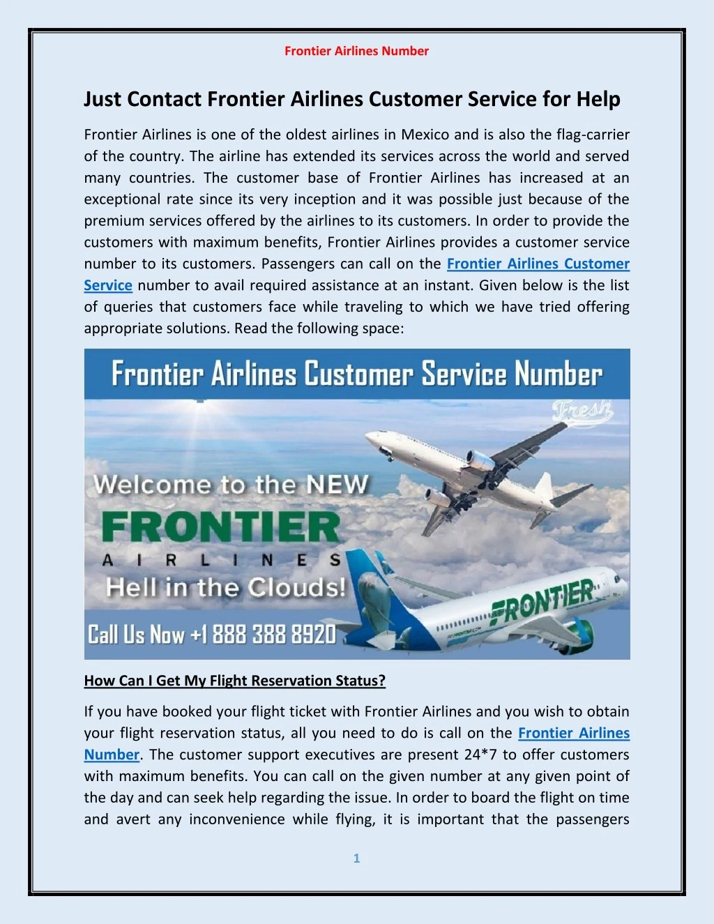 frontier airlines number