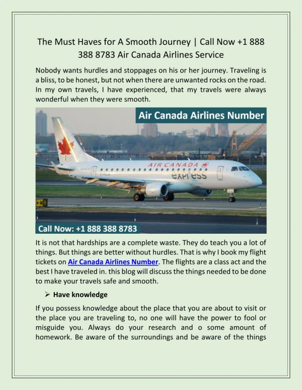 Air Canada Airlines Check In | Call Now 1 888 388 8783