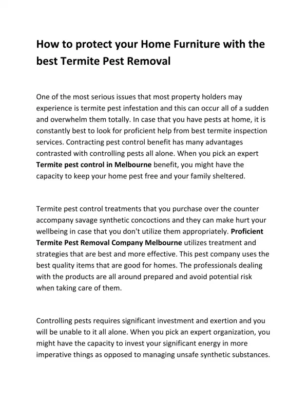 How to protect your Home Furniture with the best Termite Pest Removal