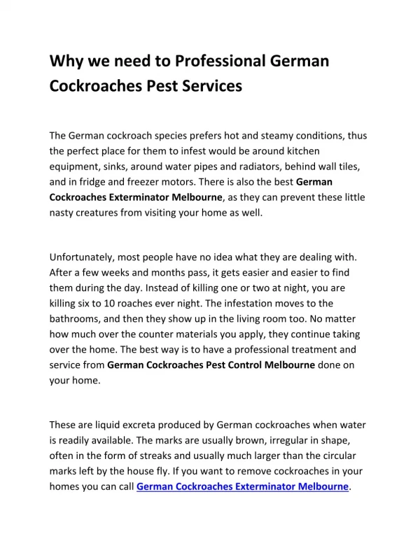 Why we need to Professional German Cockroaches Pest Services