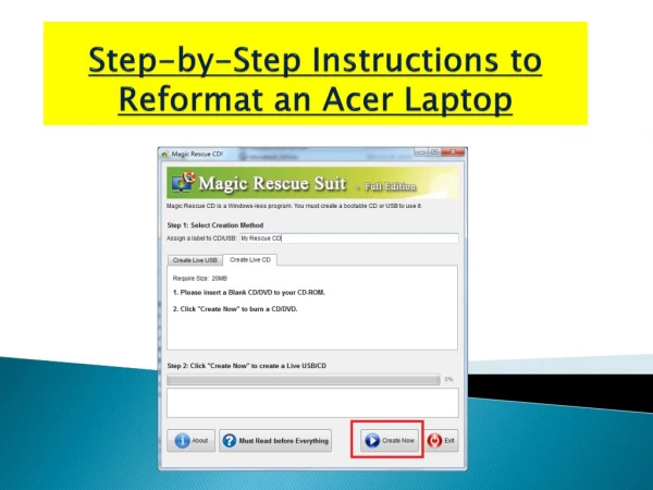 Step by-step instructions to reformat an acer laptop