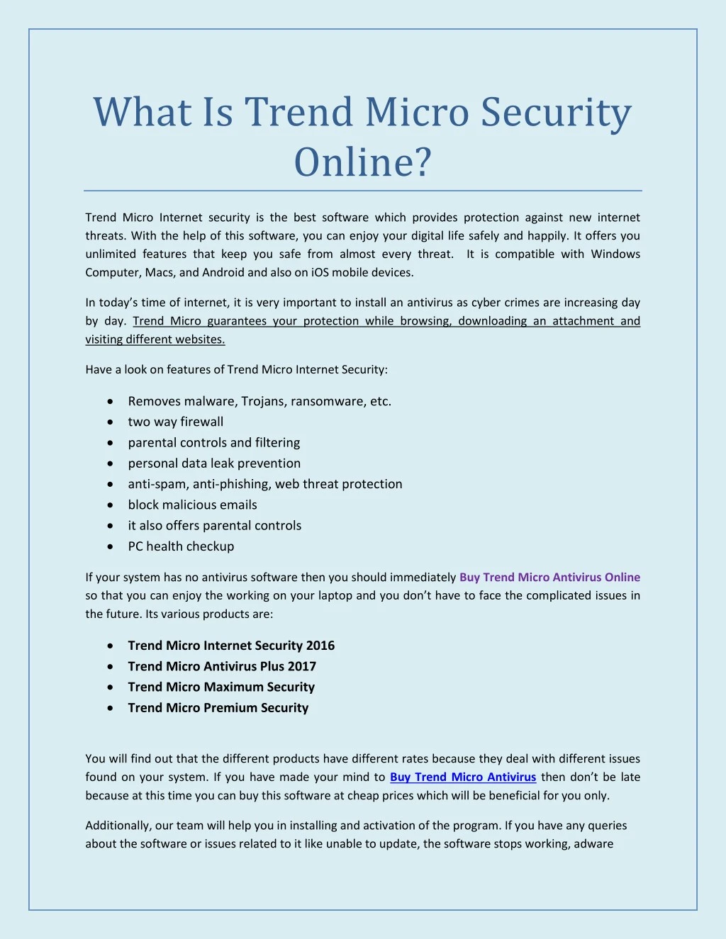 what is trend micro security online