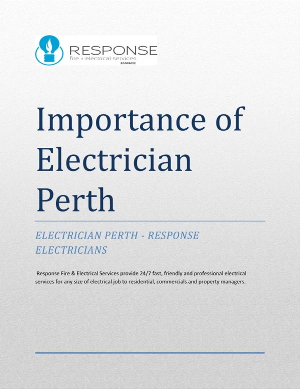 IMPORTANCE OF ELECTRICIAN PERTH