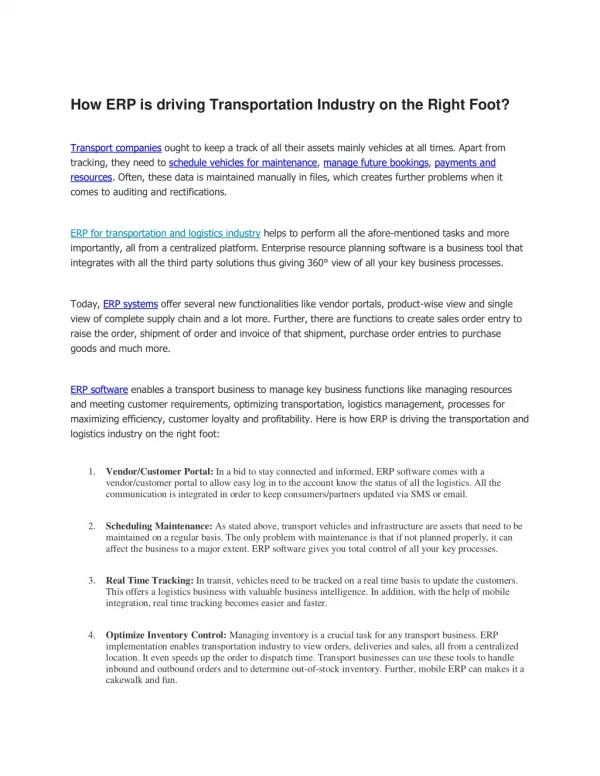 How ERP is driving Transportation Industry on the Right Foot?