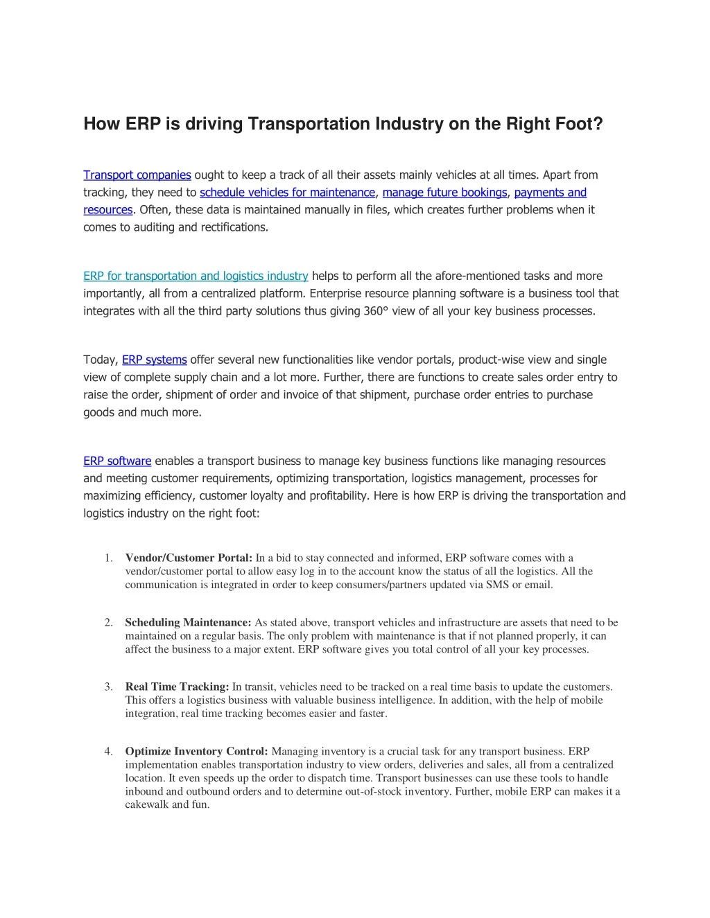 how erp is driving transportation industry