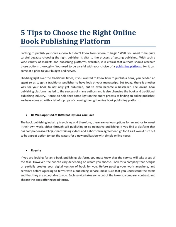 5 Tips to Choose the Right Online Book Publishing Platform