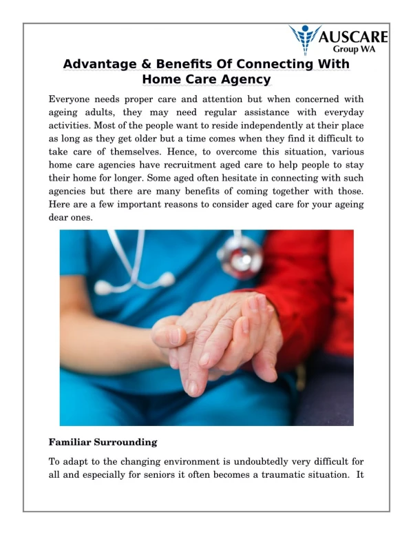 Advantage & Benefits Of Connecting With Home Care Agency
