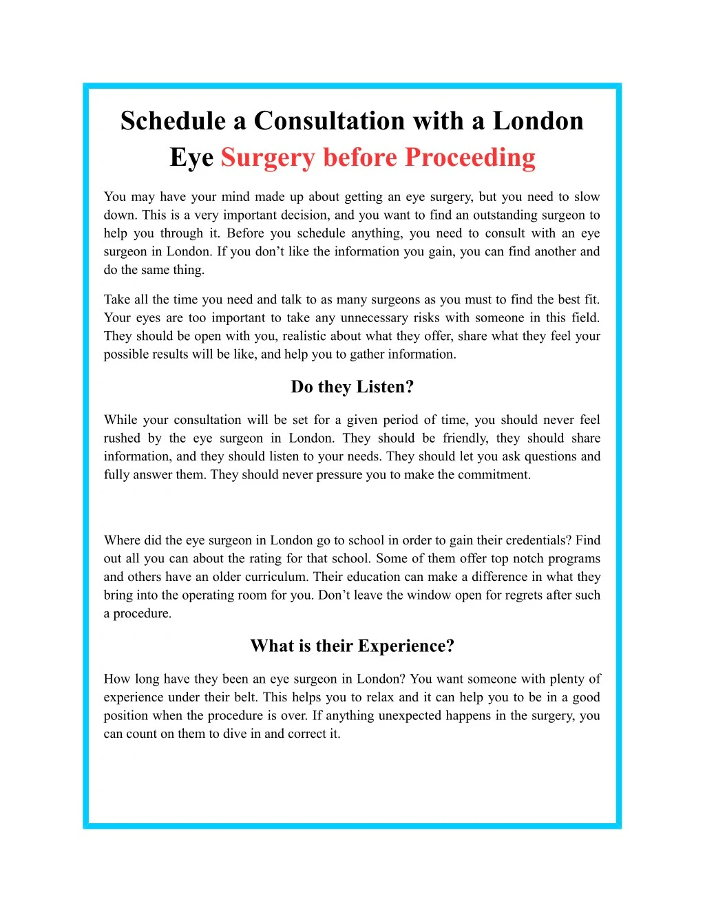 schedule a consultation with a london eye surgery