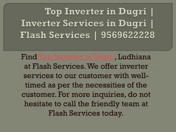Top Inverter in Dugri | Inverter Services in Dugri | Flash Services | 9569622228