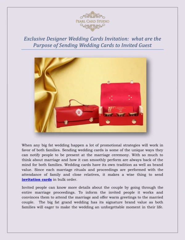 Exclusive Designer Wedding Cards Invitation what are the Purpose of Sending Wedding Cards to Invited Guest