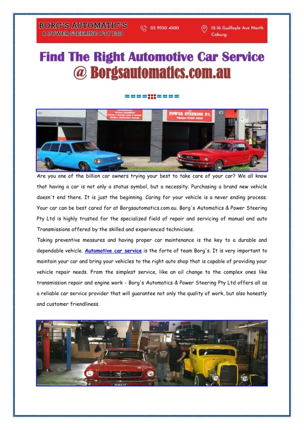 Find The Right Automotive Car Service