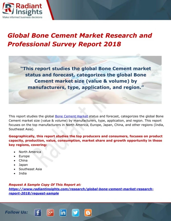 Global Bone Cement Market Research and Professional Survey Report 2018