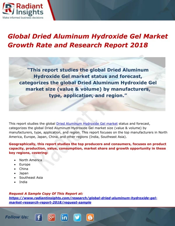 Global Dried Aluminum Hydroxide Gel Market Growth Rate and Research Report 2018
