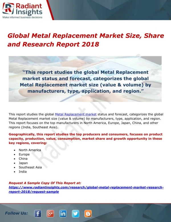 Global Metal Replacement Market Size, Share and Research Report 2018