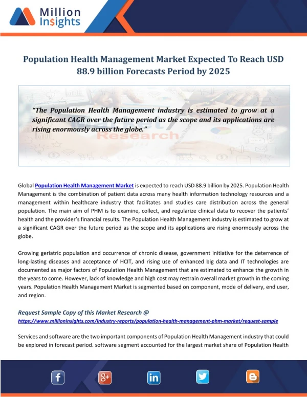 Population Health Management Market Expected To Reach USD 88.9 billion Forecasts Period by 2025