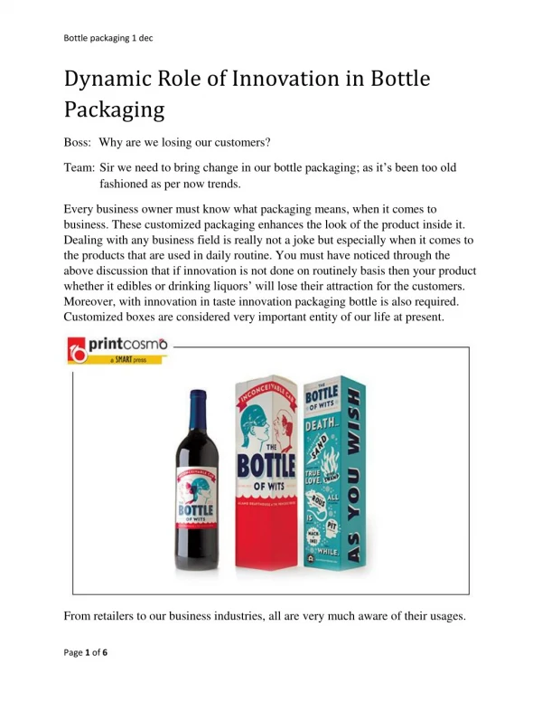 Dynamic Role of Innovation in Bottle Packaging