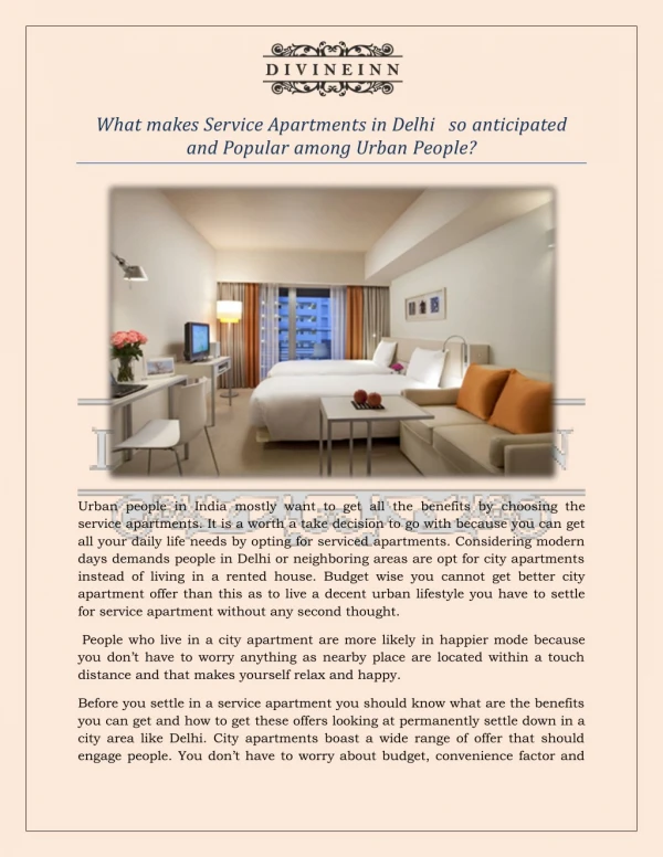 What makes Service Apartments in Delhi so anticipated and Popular among Urban People