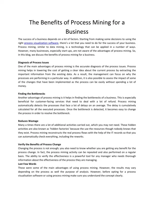 The Benefits of Process Mining for a Business