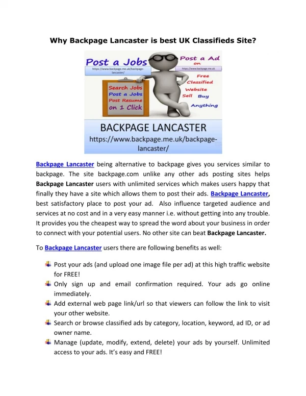 Why Backpage Lancaster is best UK Classifieds Site?