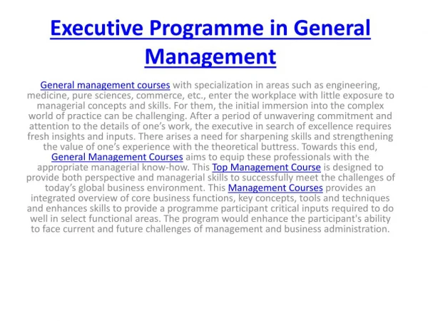 Management courses|General Management Courses|Management Courses|Top Management Course
