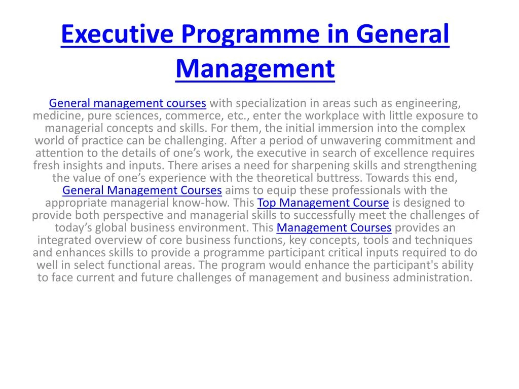 executive programme in general management