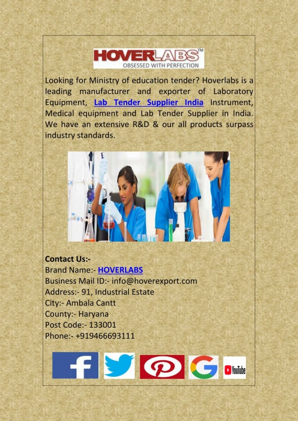 Lab Tender Instrument Supplier and Exporter in India
