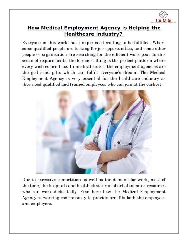 How Medical Employment Agency is Helping the Healthcare Industry