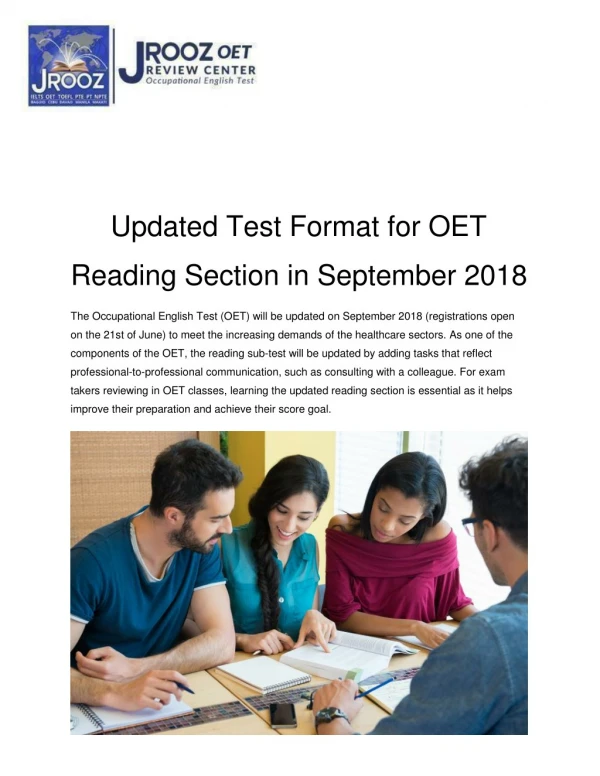 Updated Test Format for OET Reading Section in September 2018