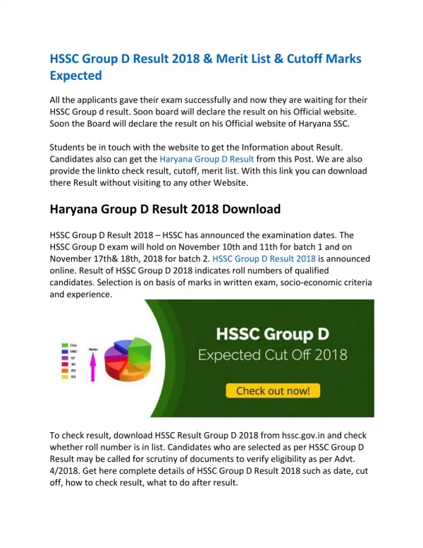 HSSC Group D Result 2018 & Merit List & Cutoff Marks Expected