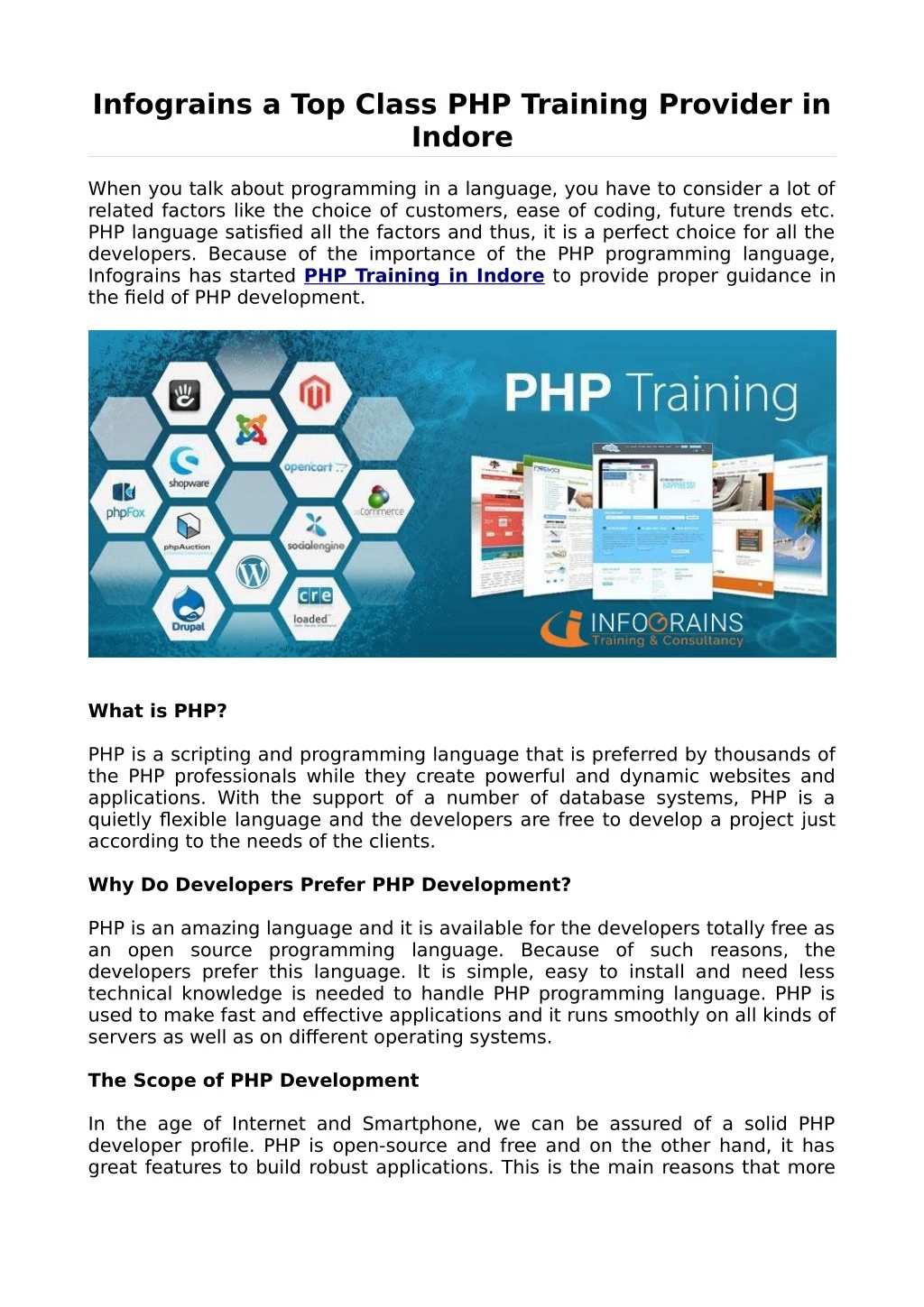 infograins a top class php training provider