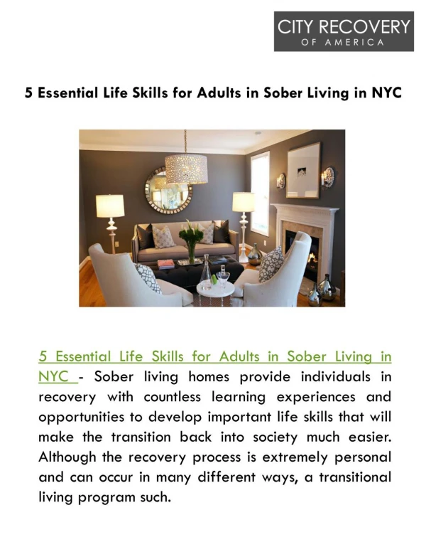 5 Essential Life Skills for Adults in Sober Living in NYC
