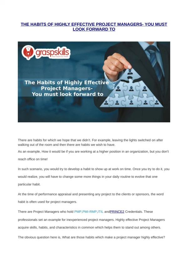 The Habits of Highly Effective Project Managers- You must look forward to