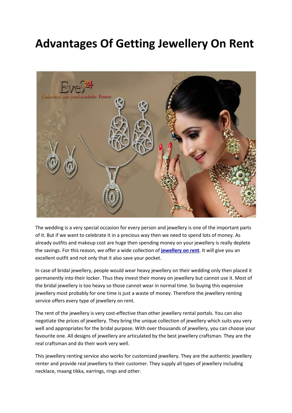 advantages of getting jewellery on rent