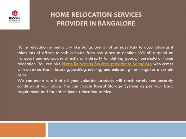 Home Relocation Services provider in Bangalore