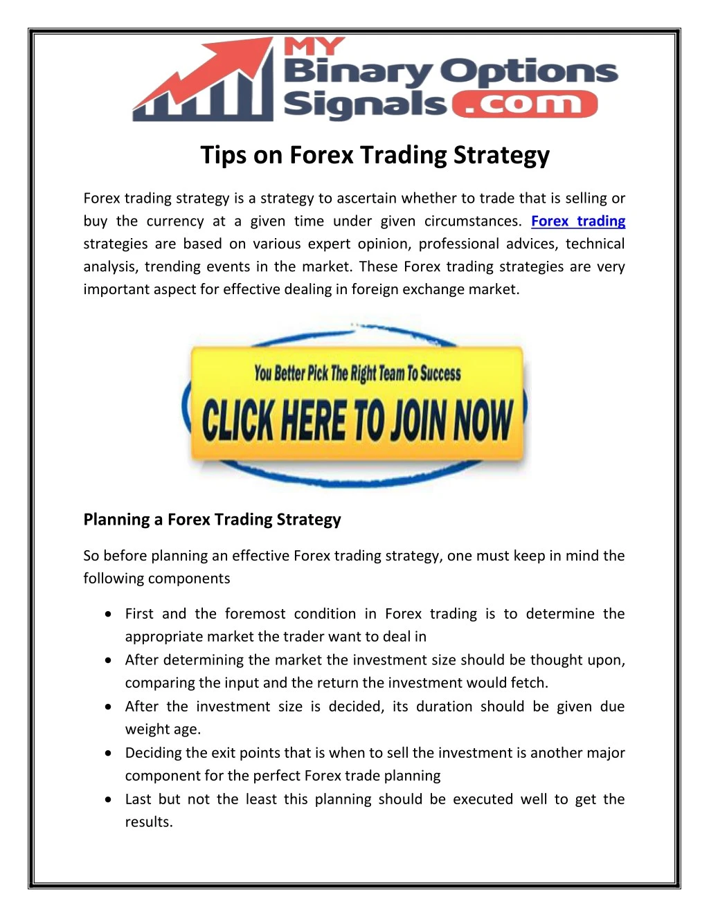 tips on forex trading strategy