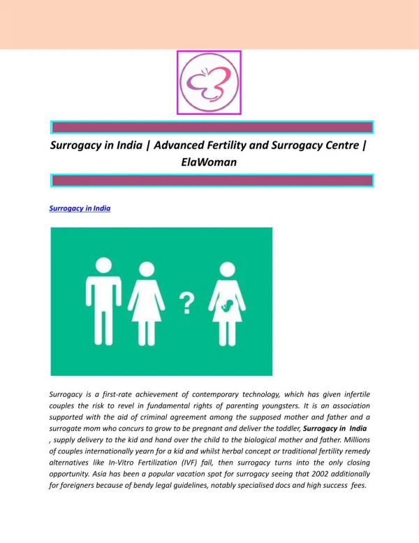 Surrogacy in India | Advanced Fertility and Surrogacy Centre | ElaWoman