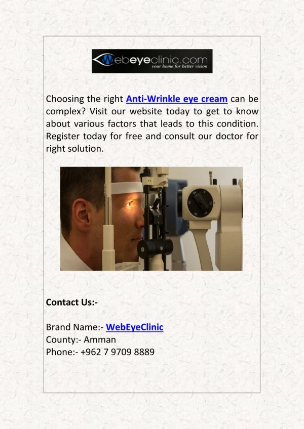 Anti-Wrinkle Eye Cream | WebEyeClinic