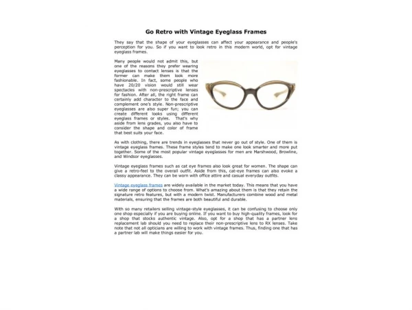 Go Retro with Vintage Eyeglass Frames