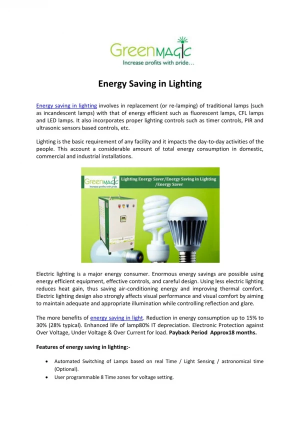 Energy Saving in Lighting