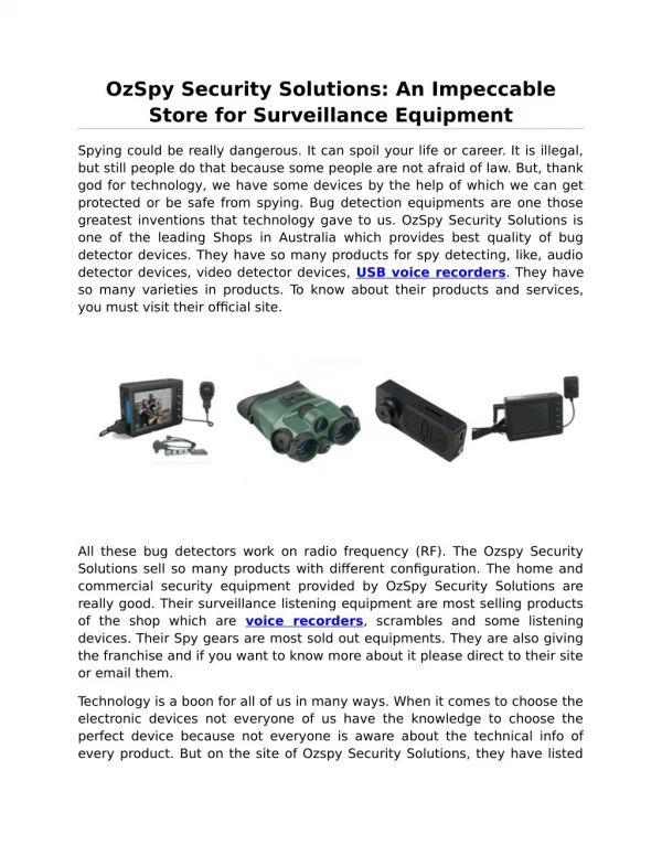 OzSpy Security Solutions: An Impeccable Store for Surveillance Equipment